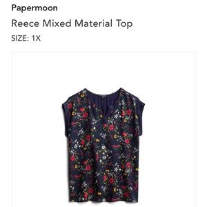 Papermoon mixed media navy blue floral blouse
